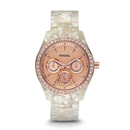 Stella Multifunction Resin Watch - Pearlized White with Rose 